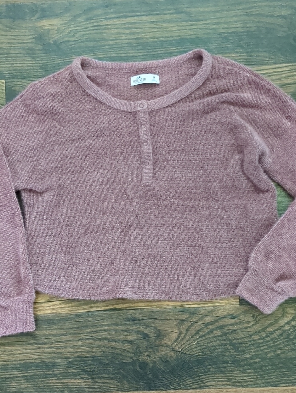 Hollister Womens Mauve Super Soft Oversized Cropped Henley Sweater, Size Medium